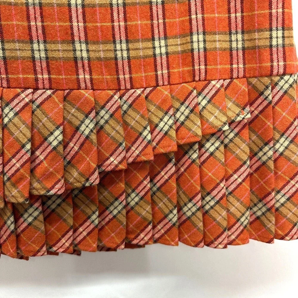 Ann Taylor LOFT Plaid Pleated Hem Mini Skirt Y2K Wool Blend Orange NWT Size 2 XS